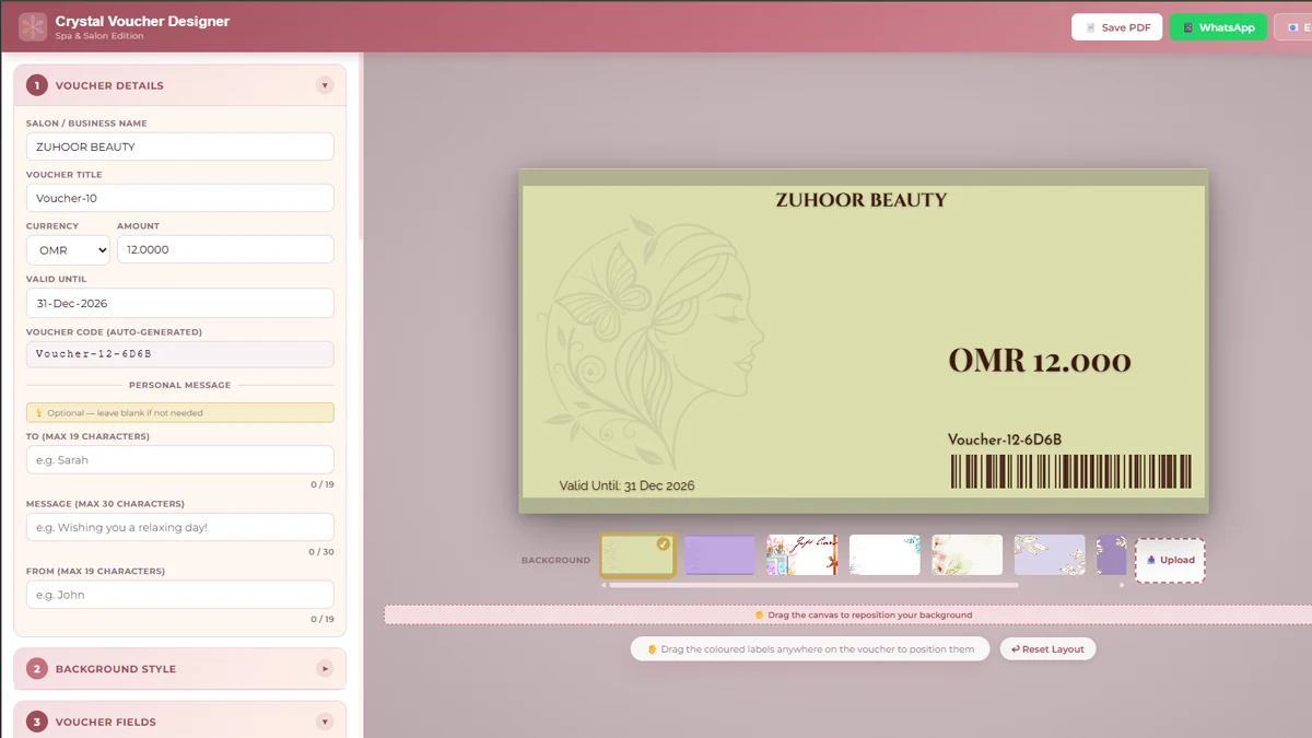 Crystal retail suite with dynamic vourcher design studio