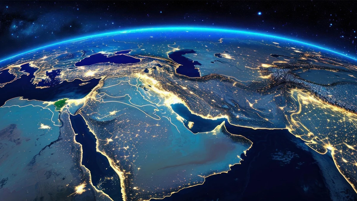 GCC map with payment transaction icons overlaid on major cities