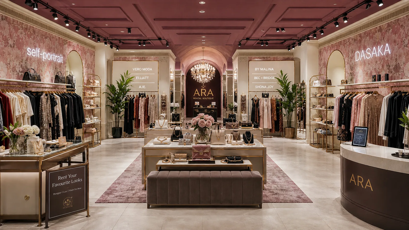 Rental boutique interior with designer displays and multi-brand product spaces — Crystal for Boutiques