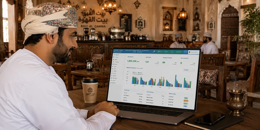Crystal Clean owner dashboard showing live orders, total clothes in progress, daily revenue, and new customer count across all branches