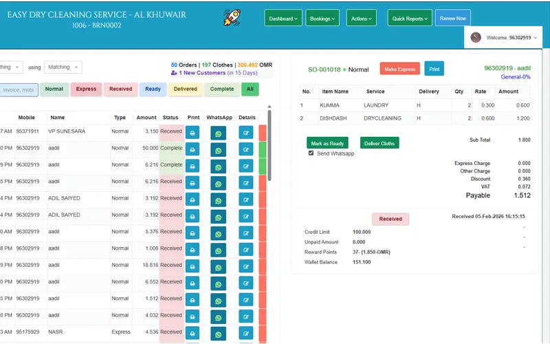 Crystal Clean Laundry App Dashboard