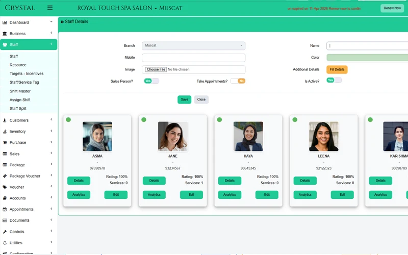 Staff Module Screenshot